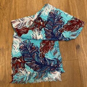 Colorful, soft, feather print scarf